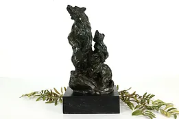 Mother Bear and Two Cubs Statue Bronze Sculpture on Marble Base, Lopez #40993