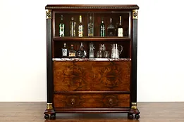 Art Deco Antique Italian Burl Bar Cabinet, Marble Top, Bronze Mounts #41706