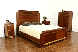 Art Deco Waterfall Design Vintage 4 Pc. Bedroom Set, Queen Size Bed #41331