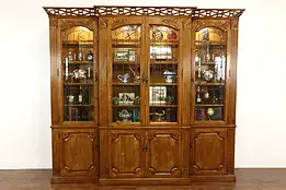 Monumental Designer Walnut Bookcase, Display Cabinet, Leaded Glass Doors #41721