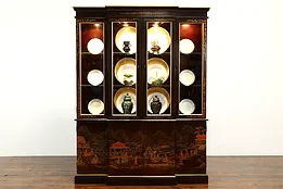 Chinese Design Vintage Hand Painted Breakfront or China Display Cabinet #41595