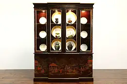 Chinese Design Vintage Hand Painted Breakfront or China Display Cabinet #41595