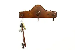 Oak Antique Wall Key Hanger, Hammered Copper Hooks #41134
