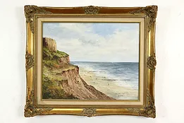 Beach at the North Sea, Germany Vintage Original Oil Painting, Moser 26" #40832