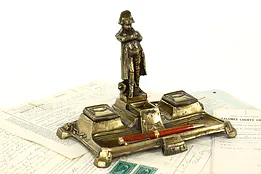 Napoleon Statue French Antique Desktop Double Inkwell & Penholder #41342