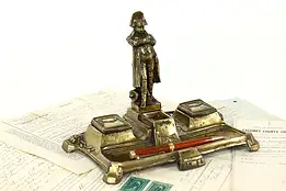 Napoleon Statue French Antique Desktop Double Inkwell & Penholder #41342