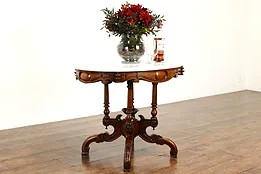 Victorian Antique Carved Walnut Oval Marble Top Parlor or Entryway Table #41446