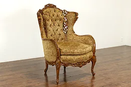 Music Room Vintage Fruitwood Wing Chair, Carved Instruments & Figures #41611