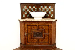 Victorian Antique English Corner Cabinet, Vessel Sink Vanity, Marble Top #40784