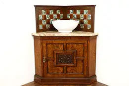 Victorian Antique English Corner Cabinet, Vessel Sink Vanity, Marble Top #40784