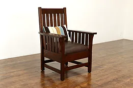 Arts & Crafts Mission Oak Antique Craftsman Chair, Leather Upholstery #41588