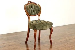 Victorian Design Vintage Carved Walnut Side Chair, Tufted Velvet #41735