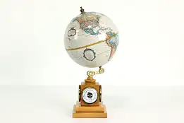 Library or Office Vintage 9" World Globe & Meters, Maple Base, Replogle #41785