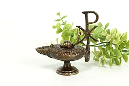 Miniature Vintage Greek Bronze Oil Lamp, Chi Rho Christ Symbol #41210