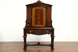 Tudor Design Antique Carved & Marquetry China or Bar Cabinet, Rockford #41713