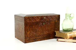 Folk Art Vintage Oak Jewelry or Keepsake Box, Lyre Motifs #41789