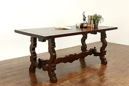 Spanish Colonial Carved Walnut Antique Library, Office or Dining Table #40268