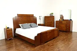 Art Deco Waterfall Design Vintage 5 Pc. Bedroom Set, King Size Bed #40349