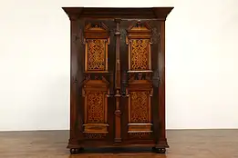 German Baroque Antique 1670s Oak & Birch Marquetry Schrank Armoire #41709