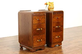 Pair of Art Deco Vintage Walnut Nightstands End Tables, Bakelite Pulls #40259