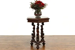 Italian Renaissance Antique Walnut Hexagonal Side Table, Woman & Serpent #41781