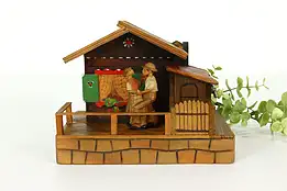 Swiss Folk Art Vintage Music & Jewelry Box, Cottage & Dancing Couple #41663