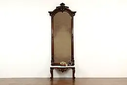 Victorian Antique Walnut Pier, Hall or Dressing Mirror, Marble Shelf Base #41607