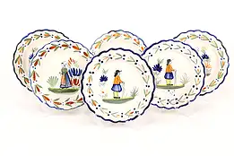 Set of 6 Hand Painted Vintage Henriot Quimper Plates, Brittany, France #37353