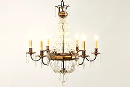 Bellini Crystal 6 Candle Vintage Chandelier, Crystal Prisms, Murray Feiss #37245