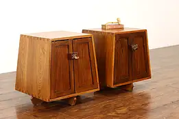 Pair of Midcentury Modern Vintage Chinese Elm Nightstands or Lamp Tables #41830