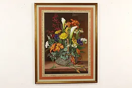 Still Life of Flowers in Basket Vintage Original Painting, Stolz 36" #40914