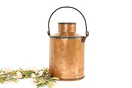 Farmhouse Antique Solid Copper Water Jug or Pitcher, Lid Cup, Iron Handle #41438