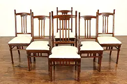 Victorian Eastlake Set of 6 Carved Oak Antique Dining Chairs, New Seats #37629