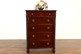 Empire Antique Mahogany Tall Chest or Dresser, Glass Knobs #40807