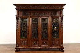 Italian Renaissance Antique Walnut Office Library Bookcase, Carved Lions #41541