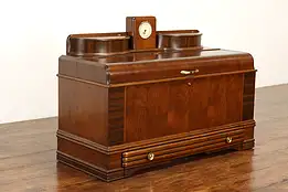 Art Deco Waterfall Vintage Walnut Cedar Blanket Chest, Quartz Clock, Roos #41882