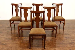 Set of 6 Victorian Antique Craftsman Oak Dining Chairs New Upholstery #41290