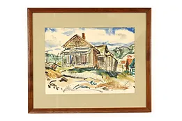 Town on a Mountainside Vintage Original Watercolor Painting 27" #40823