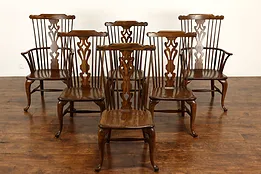 Set of 6 Farmhouse Vintage Georgian Windsor Design Oak Dining Chairs #36433