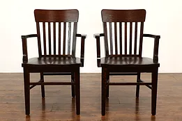 Pair of Arts & Crafts Antique Oak Craftsman Banker, Office or Desk Chairs #39750