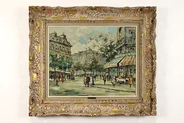 Paris Street Scene with Cafe Vintage Original Oil Painting, Gernon 28" #41480