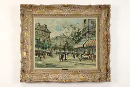 Paris Street Scene with Cafe Vintage Original Oil Painting, Gernon 28" #41480