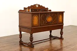 English Tudor Antique Blanket Chest Cedar Trunk, Jewelry Drawers, Clock #41884