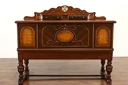 English Tudor Antique Blanket Chest Cedar Trunk, Jewelry Drawers, Clock #41884