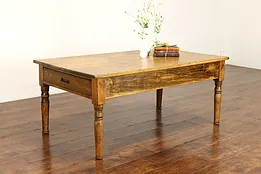 Farmhouse Victorian Antique Rustic Pine Large Coffee Table with Drawer #42026