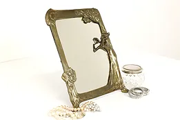 Art Nouveau Design Vintage Brass Easel or Dresser Mirror, Woman & Tree #42014