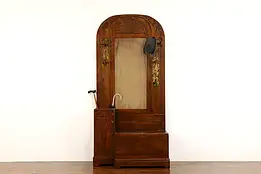 Arts & Crafts Art Nouveau Antique Craftsman Hall Stand, Bench & Mirror #41980