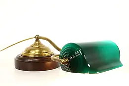 Antique Emerald Glass & Brass Piano or Roll Top Desk Lamp, Faries #41940