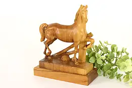 Farmhouse Vintage Hand Carved Walnut Folk Art Arabian Horse Sculpture #41671