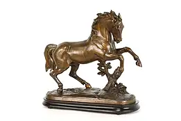 Wild Rearing Horse Bronze Finish Statue Antique Sculpture, Signed #41404